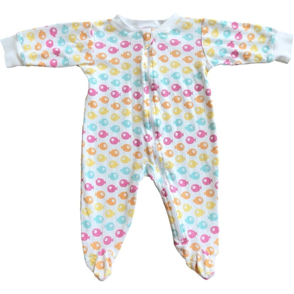 Kissy Kissy Baby Girls Fish Pattern Long Sleeve One Piece Footie. 6-9 Months.